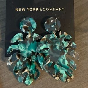 New York & Company Teal Brown Leaf Earrings